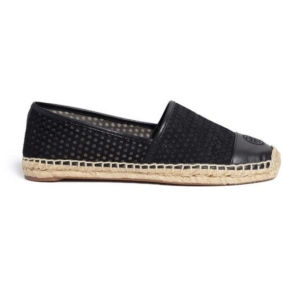 Tory Burch Shoes - Tory Burch Grenada A Line Mesh Logo Cap Toe Espadrilles Black Sz 9
